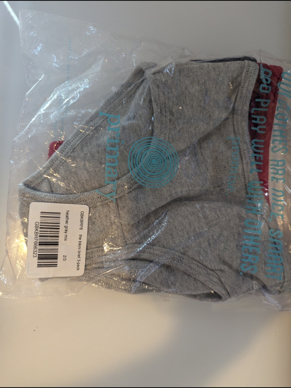 Primary briefs underwear 3 pack - grey, navy, red. size 2/3 NWT